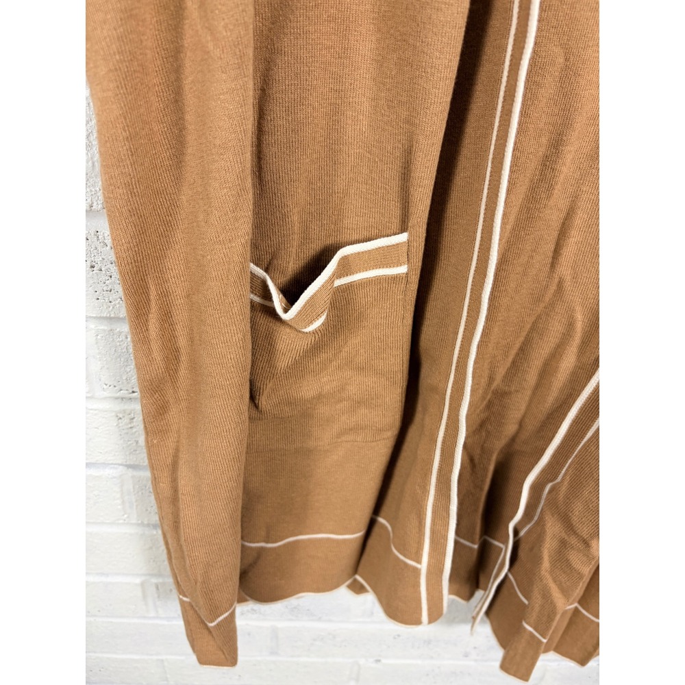 Talbots Open Front Cardigan Womens 3XP Brown White Trim Knit Pocket Stretch - Picture 6 of 9